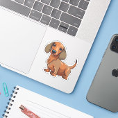 Sticker Dachshund Chien mignonne (Ordinateur portable avec iPhone)