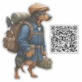 Sticker Dachshund Hiker + QR Code (Devant)