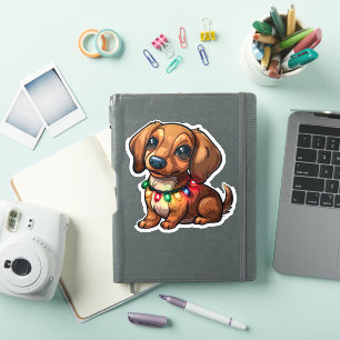Sticker Dachshund Malicieux Enveloppé dans des Guirlandes 