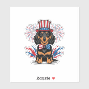 Sticker Dachshund patriotique feux d'artifice art vectorie