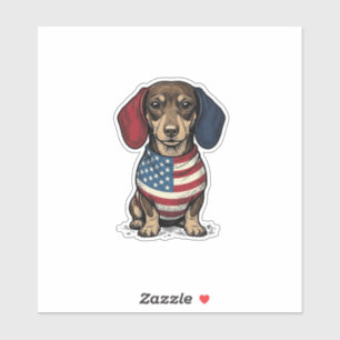 Sticker Dachshund Patriotique Gravure Vintage Vector Desig