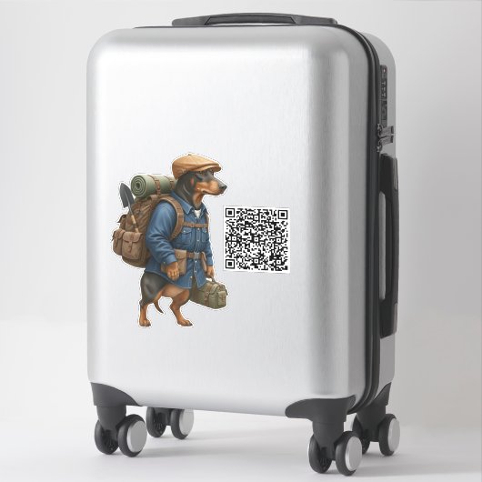 Sticker Dachshund randonneur + Code QR (Sur valise)