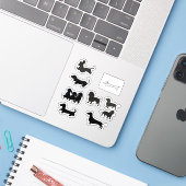 Sticker Dachshund Silhouette Noire (Ordinateur portable avec iPhone)