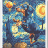 Sticker Dachshund van gogh starry nuit halloween Funny (Devant)