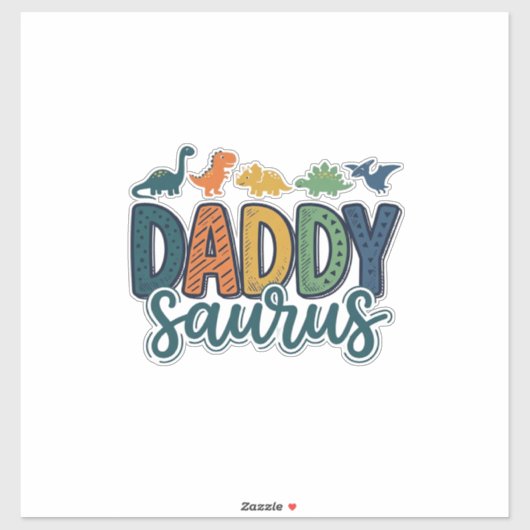 Sticker Daddy Saurus Papa Dinosaure Mignon Conception de V (Feuille)