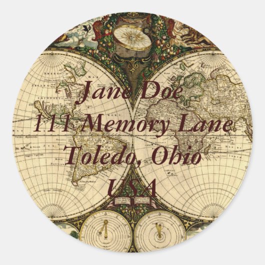Sticker d'adresse de carte de l'ancien monde (Devant)
