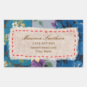 Sticker d'adresse en tissu floral (bleu)