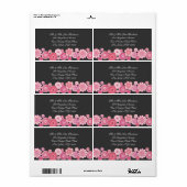 Sticker d'adresse florale rose et gris (Feuille entière)