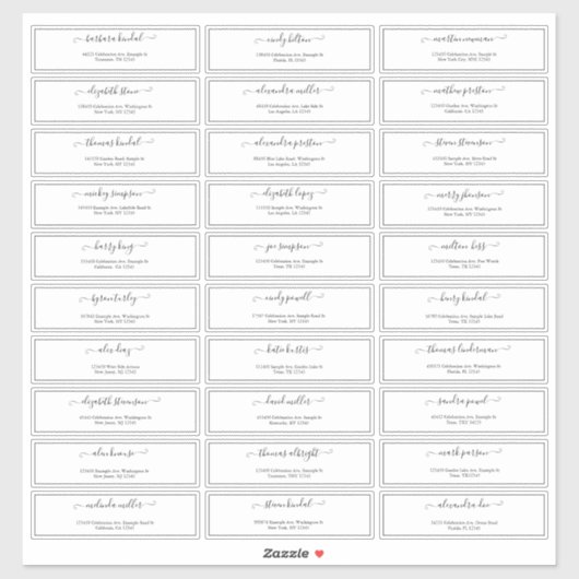 Sticker d'adresse invité du Mariage de script mini (Feuille)