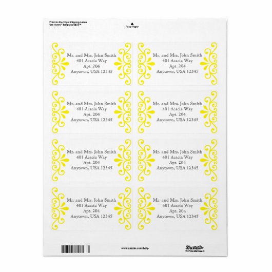 Sticker d'adresse jaune (Feuille entière)