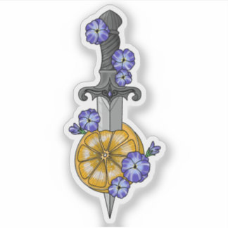 Sticker Dague avec orange et violettes Quatrième Aile