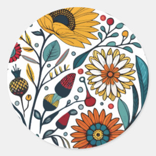 sticker: Daisy Delight: een Floral-Mode Ronde Sticker
