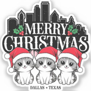 Sticker Dallas City Texas Merry Christmas Cats USA