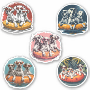 Sticker Dalmatiens d'été dans des radeaux de piscine