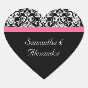 Sticker Damask Coeur rose et noir
