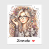 Sticker Dame aux chats folle (Feuille)