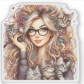 Sticker Dame aux chats folle (Devant)
