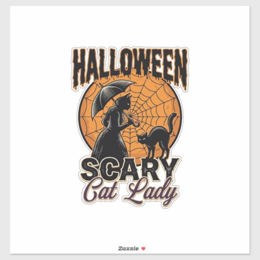 Sticker Dame de chat effrayante Halloween Sorcière Web Vin (Feuille)