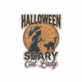 Sticker Dame de chat effrayante Halloween Sorcière Web Vin (Devant)