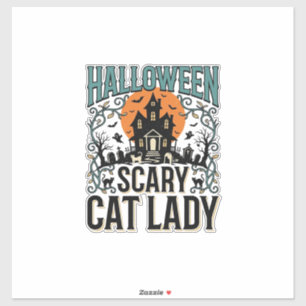 Sticker Dame de chat Halloween Maison hantée effrayante Vi
