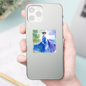 Sticker Dame en Robe Bleue - Peinture aquarelle (Téléphone)