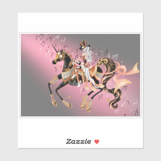 Sticker Dame Steampunk et Cheval Mécanique (Feuille)