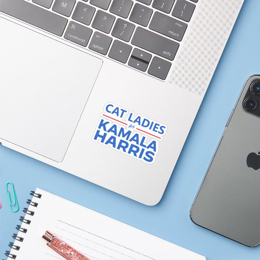 Sticker Dames de chat pour Kamala Harris (Ordinateur portable avec iPhone)