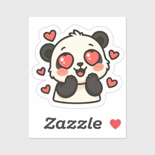 Sticker d'amour Panda Cute - Kawaii Coeur Eyes Des (Feuille)