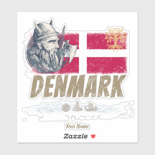 Sticker Danemark pavillon vintage viking et navire souveni (Feuille)