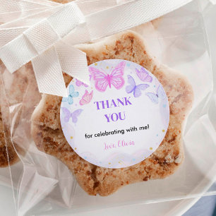 Sticker d'anniversaire de papillon rose Étiquettes