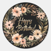 Sticker d'anniversaire heureux avec des fleurs d'a (Devant)