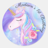 Sticker d'anniversaire Magique violet Unicorne (Devant)