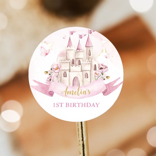 Sticker d'anniversaire Pink Fairytale Princess Cas