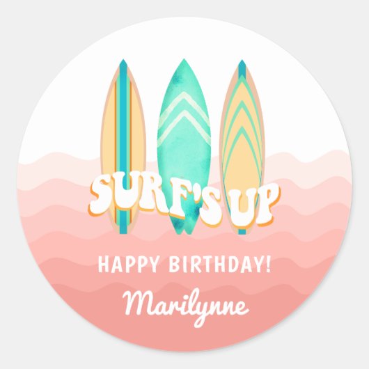 Sticker d'anniversaire Pink Surfs Up Surboard (Devant)