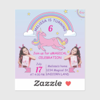 Sticker d'anniversaire Unicorne personnalisé pour 