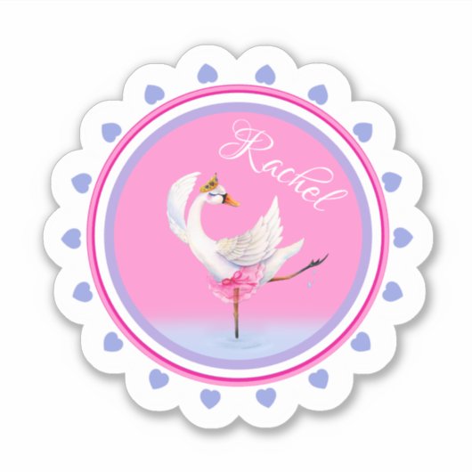 Sticker Danse Whimsical balet swan rose personnalisé (Devant)