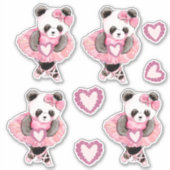Sticker Danser mignonne Panda Ours Valentine Coeurs (Devant)