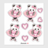 Sticker Danser mignonne Panda Ours Valentine Coeurs (Feuille)