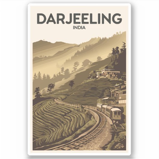 Sticker Darjeeling Inde Illustration Voyage Art Vintage (Devant)