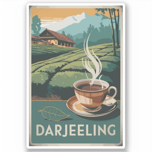Sticker Darjeeling India Tea Travel Art Vintage (Devant)