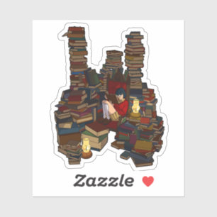 Sticker Dark Academia Red Brown Illustration Girl Livres