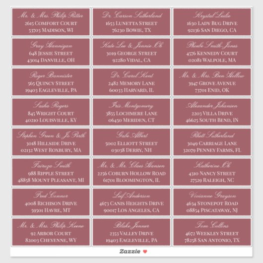Sticker Dark Red Elegant Script 24 Mariage Adresse du clie (Feuille)