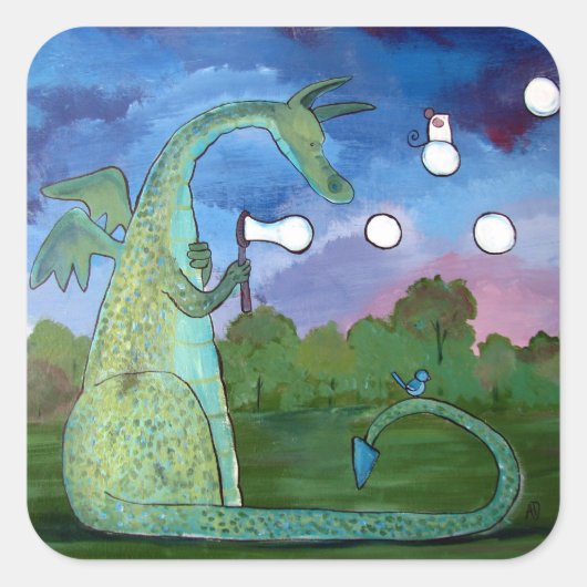 Sticker d'art Dragon Whimsical soufflant des bulle (Devant)