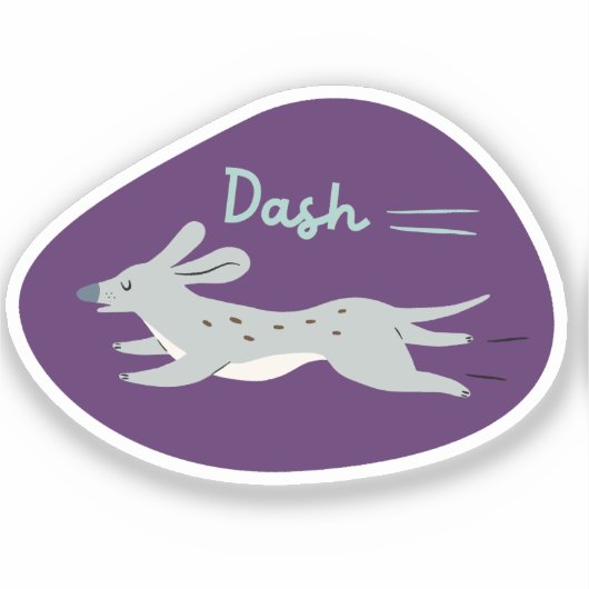 Sticker "dash" mignon chien gris illustré long chien pourp (Recto)