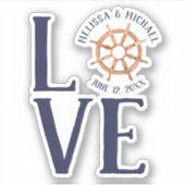 Sticker Daté #Roue du navire nautique #Mariage AMOUR (Devant)