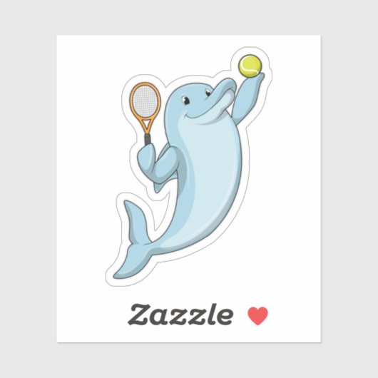 Sticker Dauphin au tennis avec une raquette de tennis (Feuille)
