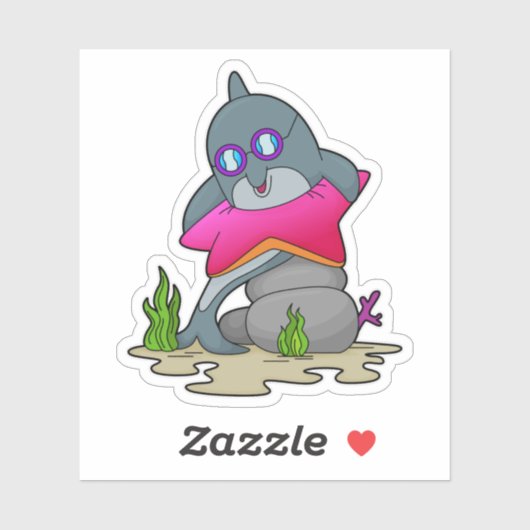 Sticker Dauphin avec lunettes (Feuille)