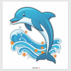 Sticker Dauphin Bleu Bondissant Au-Dessus Des Vagues De L'
