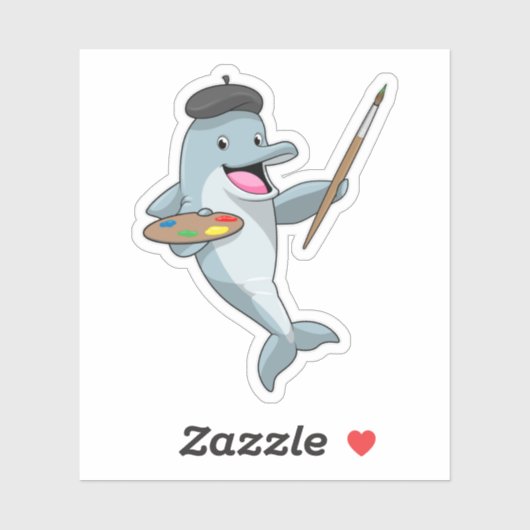 Sticker Dauphin comme Peintre avec pinceau et couleur (Feuille)