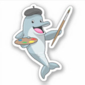 Sticker Dauphin comme Peintre avec pinceau et couleur (Devant)